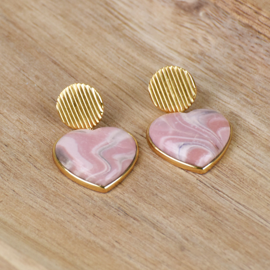 Boucles d'oreilles Mona Opale Rose Or.