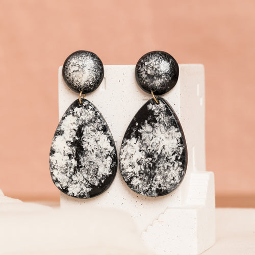 Boucles D'Oreilles Roselya Noir Marbre
