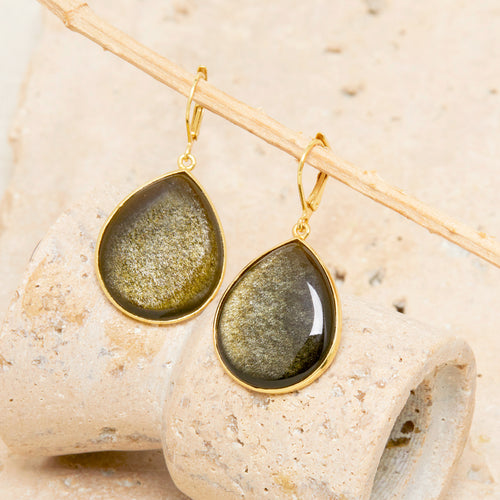 Boucles D'Oreilles Olga Obsidienne Doree