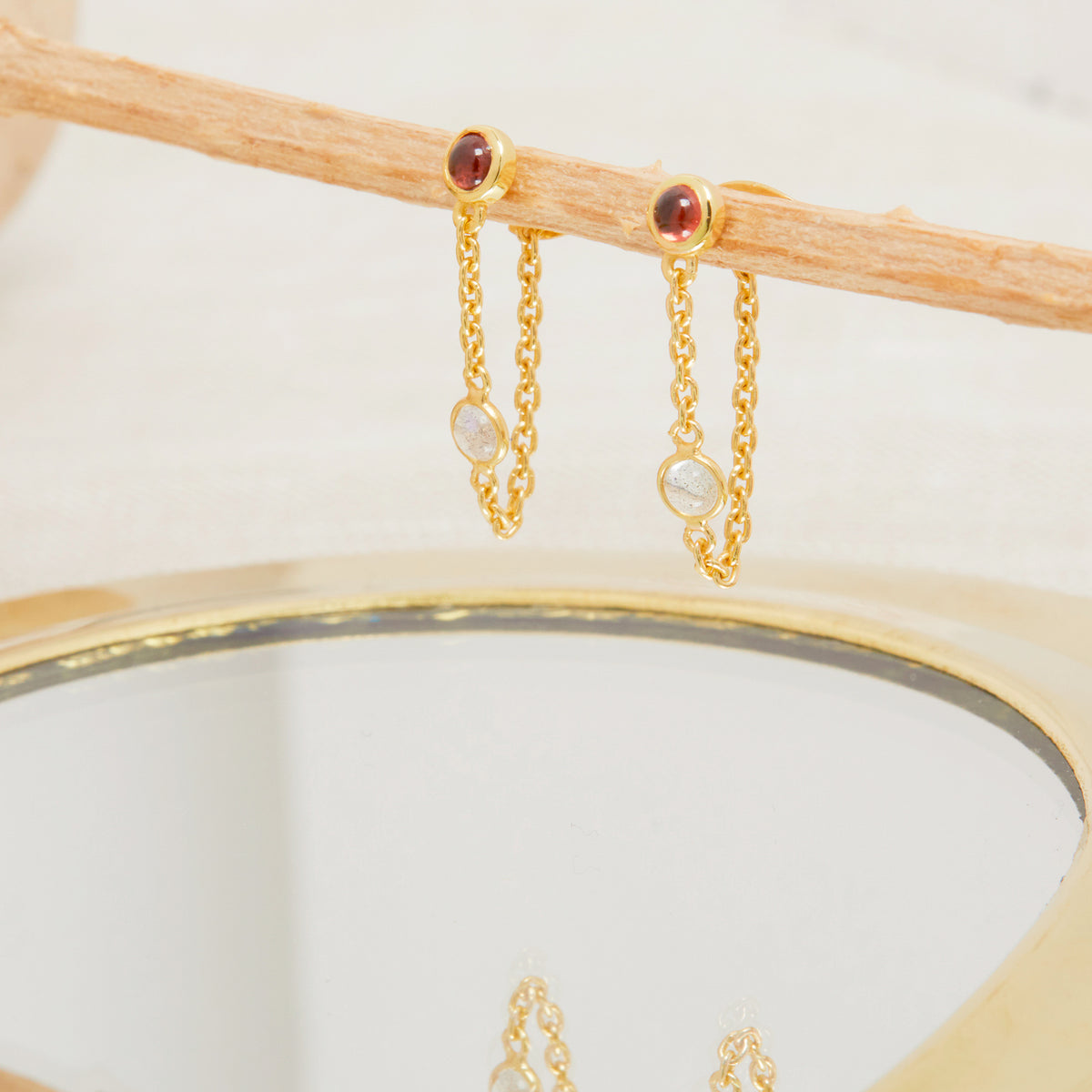 Puces d'oreilles Miky Labradorite/Grenat