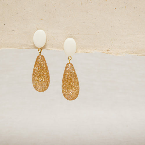 Boucles D'Oreilles Gallia Ecru/Dore