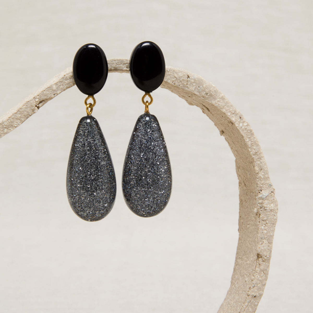 Boucles D'Oreilles Gallia Noir/Noir Brillant