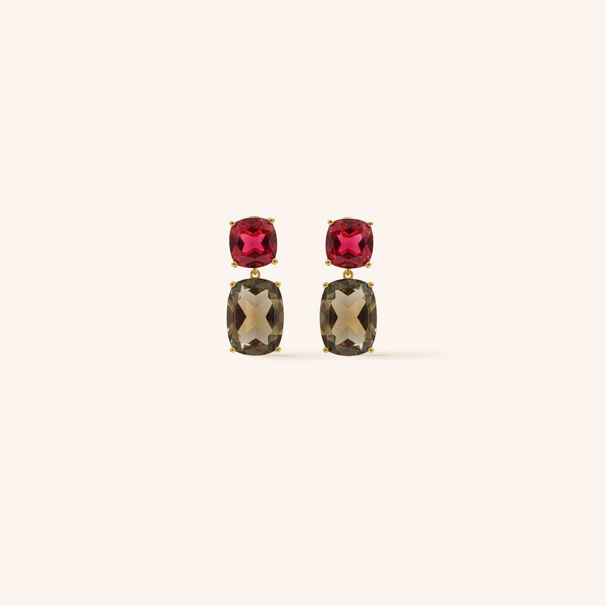 Boucles D'Oreilles Renatta Grenat/Quartz Fumé