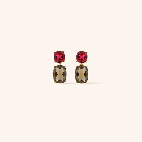 Boucles D'Oreilles Renatta Grenat/Quartz Fumé