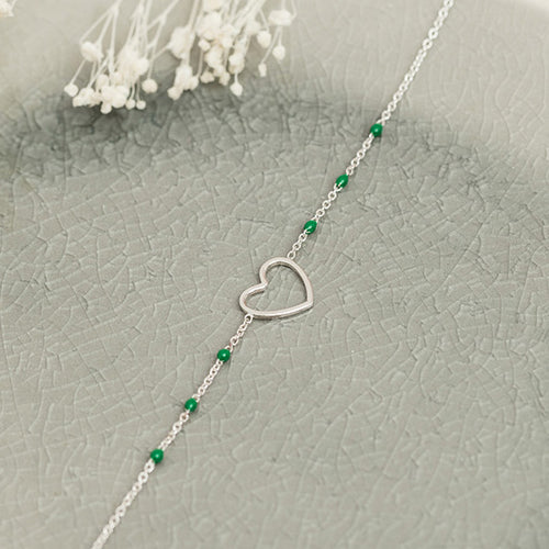 Bracelet Heart Émeraude Argent.