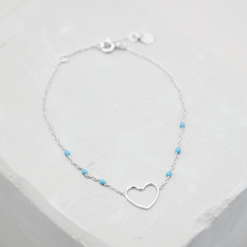 Bracelet Heart Turquoise Argent.