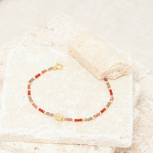 Bracelet April Grenat/Quartz Fume/Pyrite Doree/Cornaline