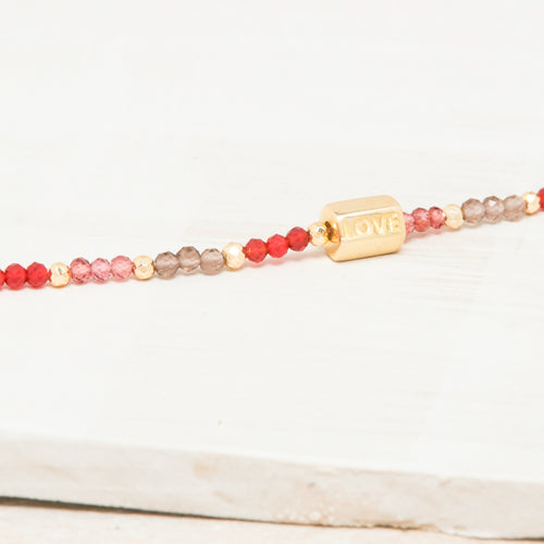 Bracelet April Grenat/Quartz Fume/Pyrite Doree/Cornaline