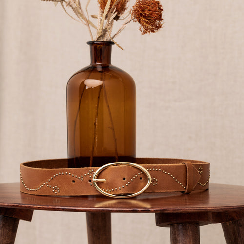 Ceinture Cuir Clouté Carlota Noisette