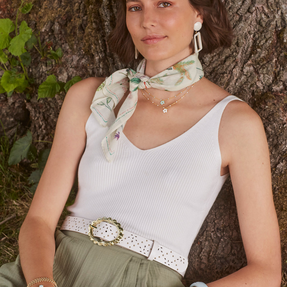 Ceinture Cuir Clouté Elora Craie