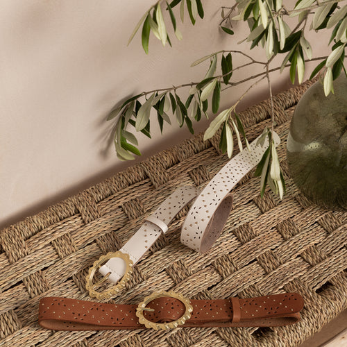 Ceinture Cuir Clouté Elora Craie