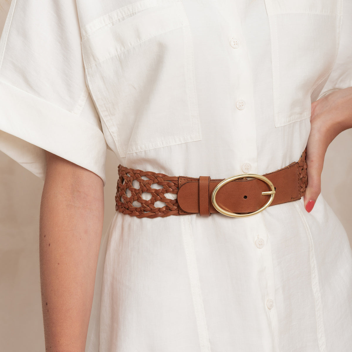 Ceinture Cuir Tressé Chiara Noisette