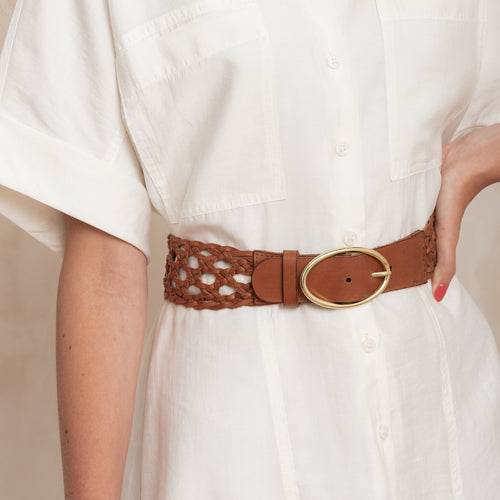 Ceinture Cuir Tressé Chiara Noisette