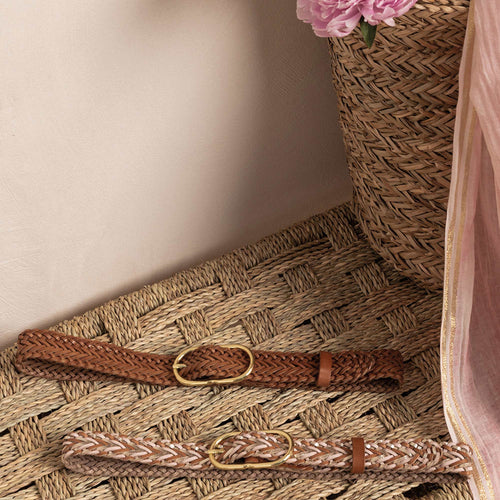 Ceinture Cuir Tressé Clea Noisette/Dore/Rose Eglant