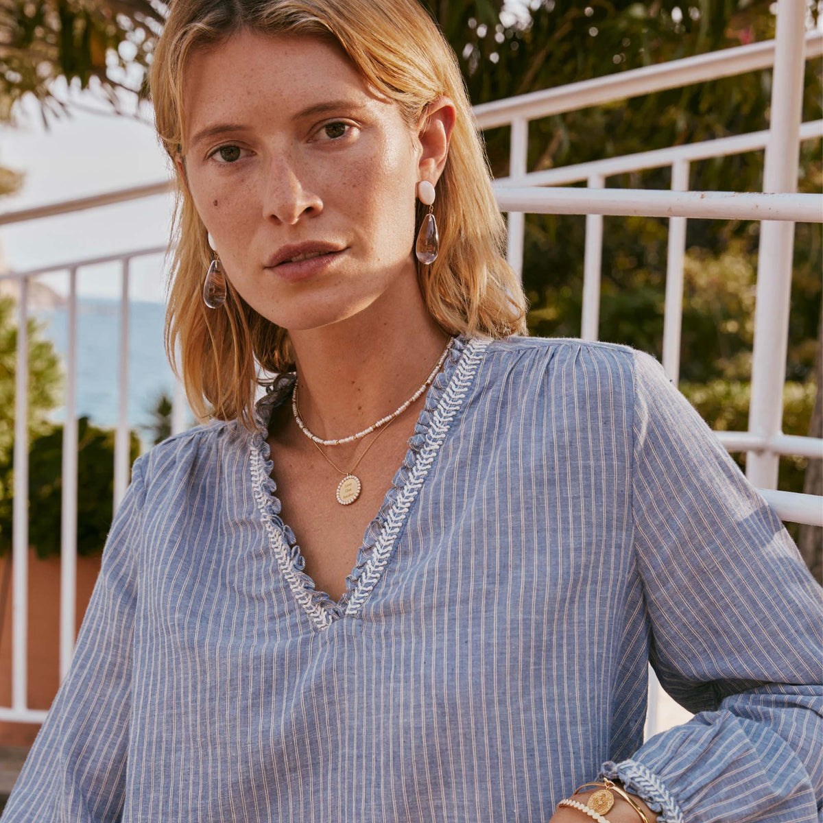 Blouse Aditi Denim/Ecru