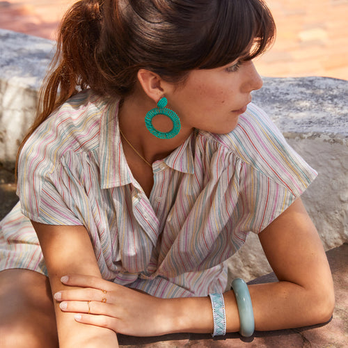 Chemise Niliae Rayures Fines Turquoise