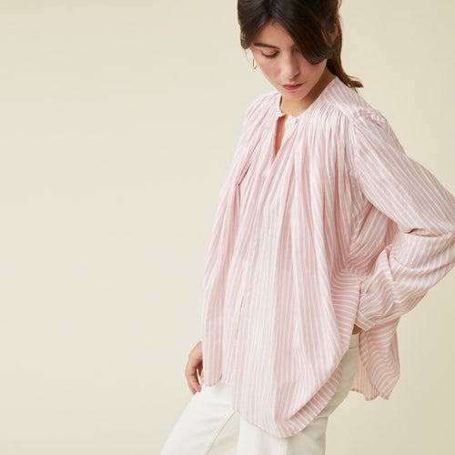 Chemise Veda Rayures Goyave/Ecru