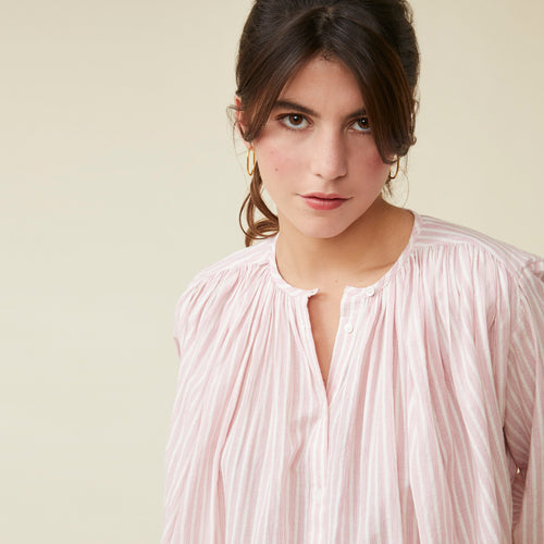 Chemise Veda Rayures Goyave/Ecru