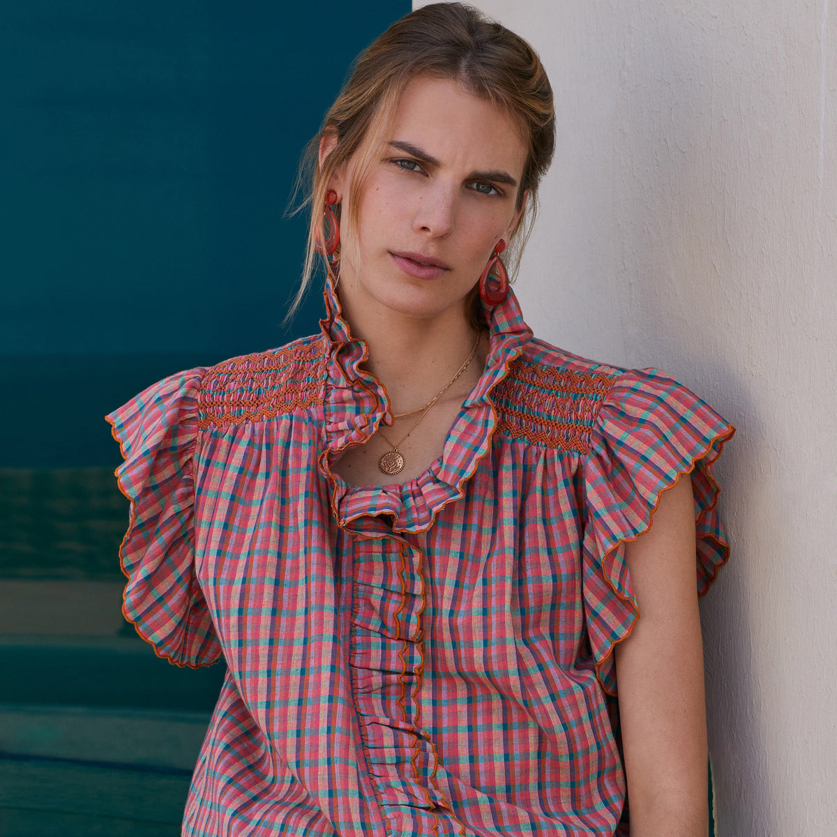 Chemise Yasmeene Vichy Nectarine/Menthe