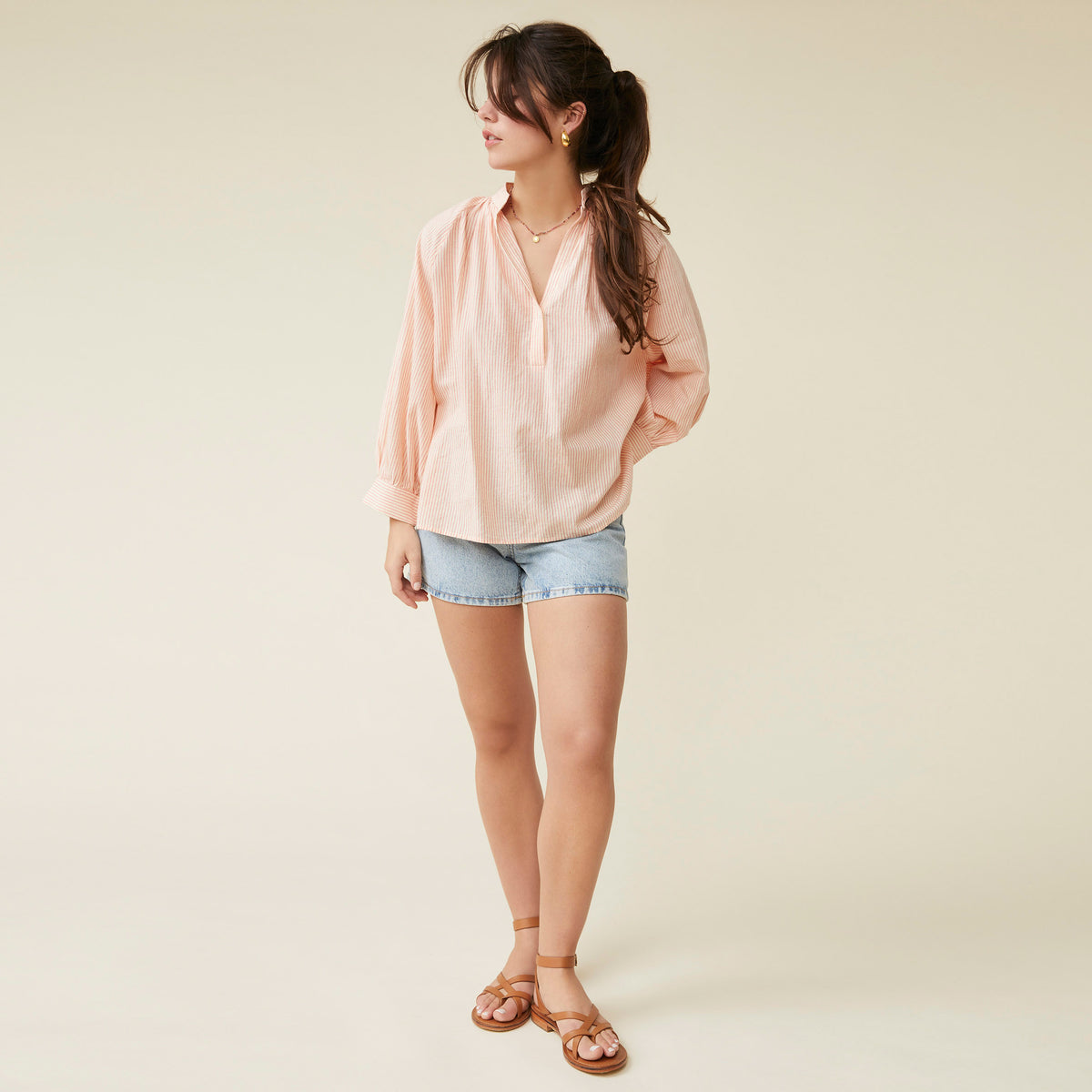 Chemise Nammita Raye Ecru/Lipstick