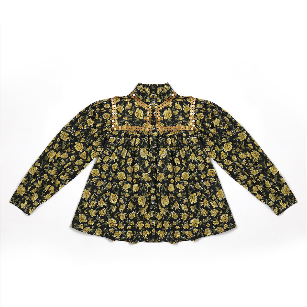 CHEMISE Iris Bagru Noir/Calendula