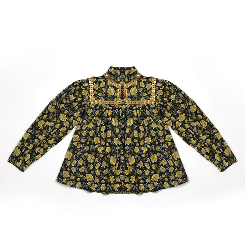 CHEMISE Iris Bagru Noir/Calendula