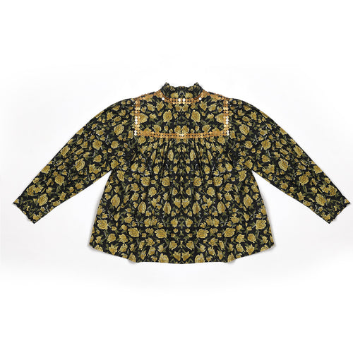 CHEMISE Iris Bagru Noir/Calendula