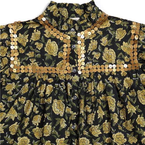 CHEMISE Iris Bagru Noir/Calendula