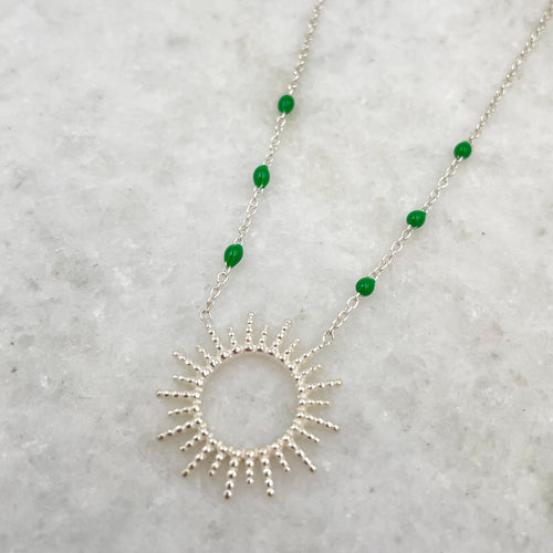Collier Soleil Émeraude Argent.