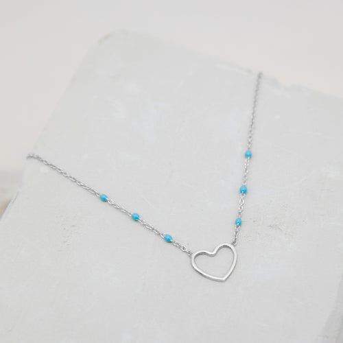 Collier Coeur Turquoise Argent.