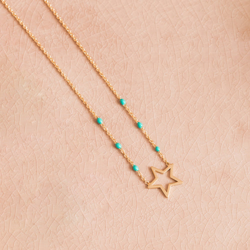 Collier Etoile Turquoise Aventurine Or.