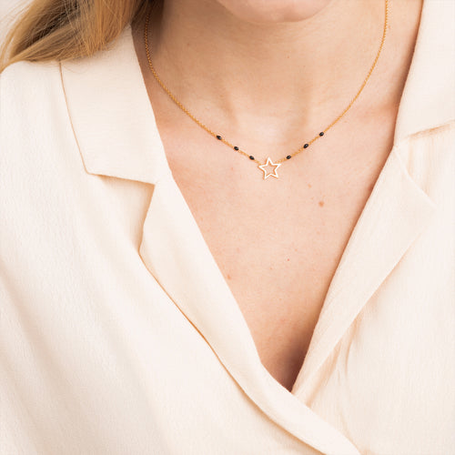 Collier Étoile Noir Argent.