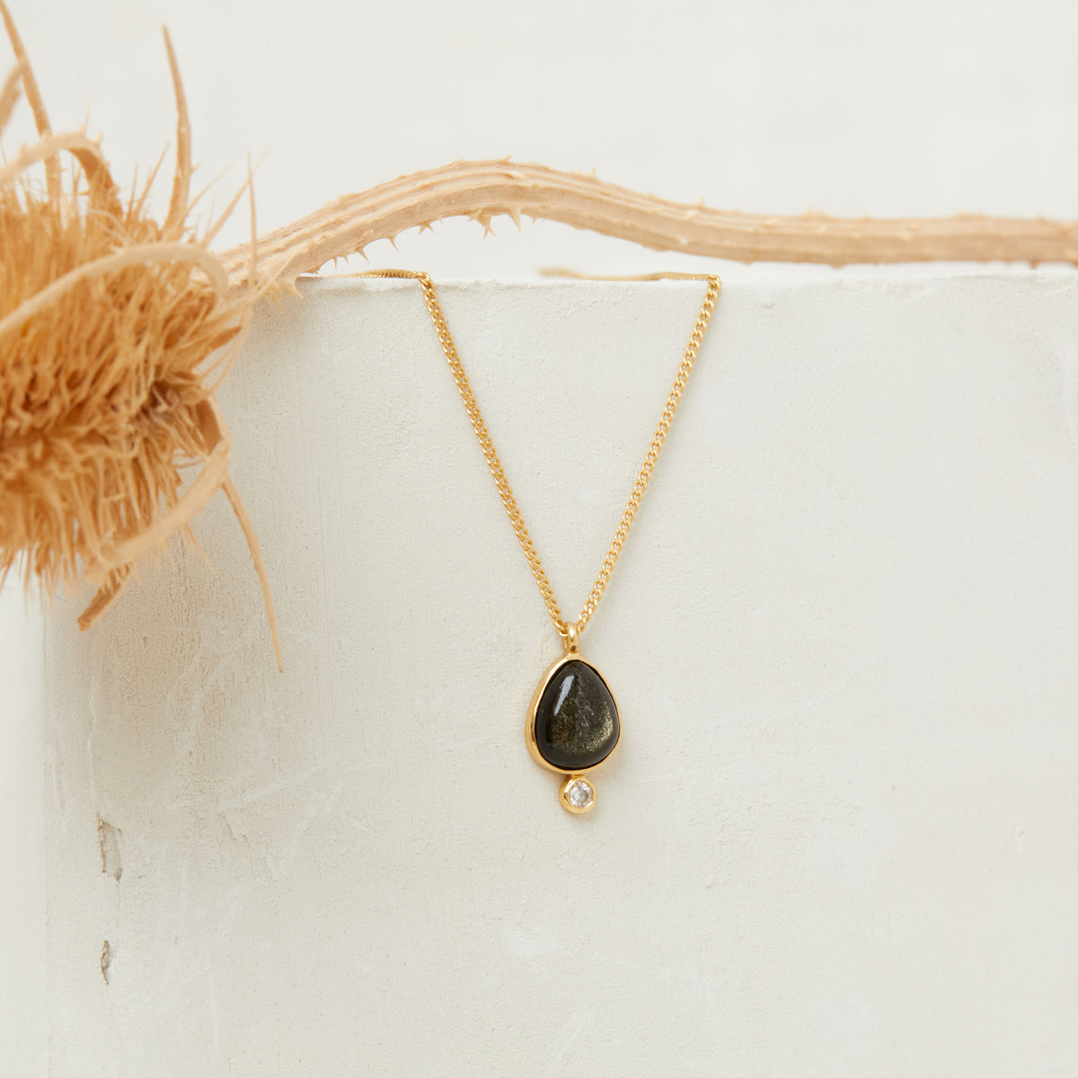 Collier Simona Obsidienne Doree