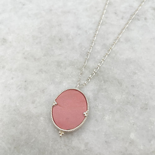 Collier Audrey Opale Rose Argent.