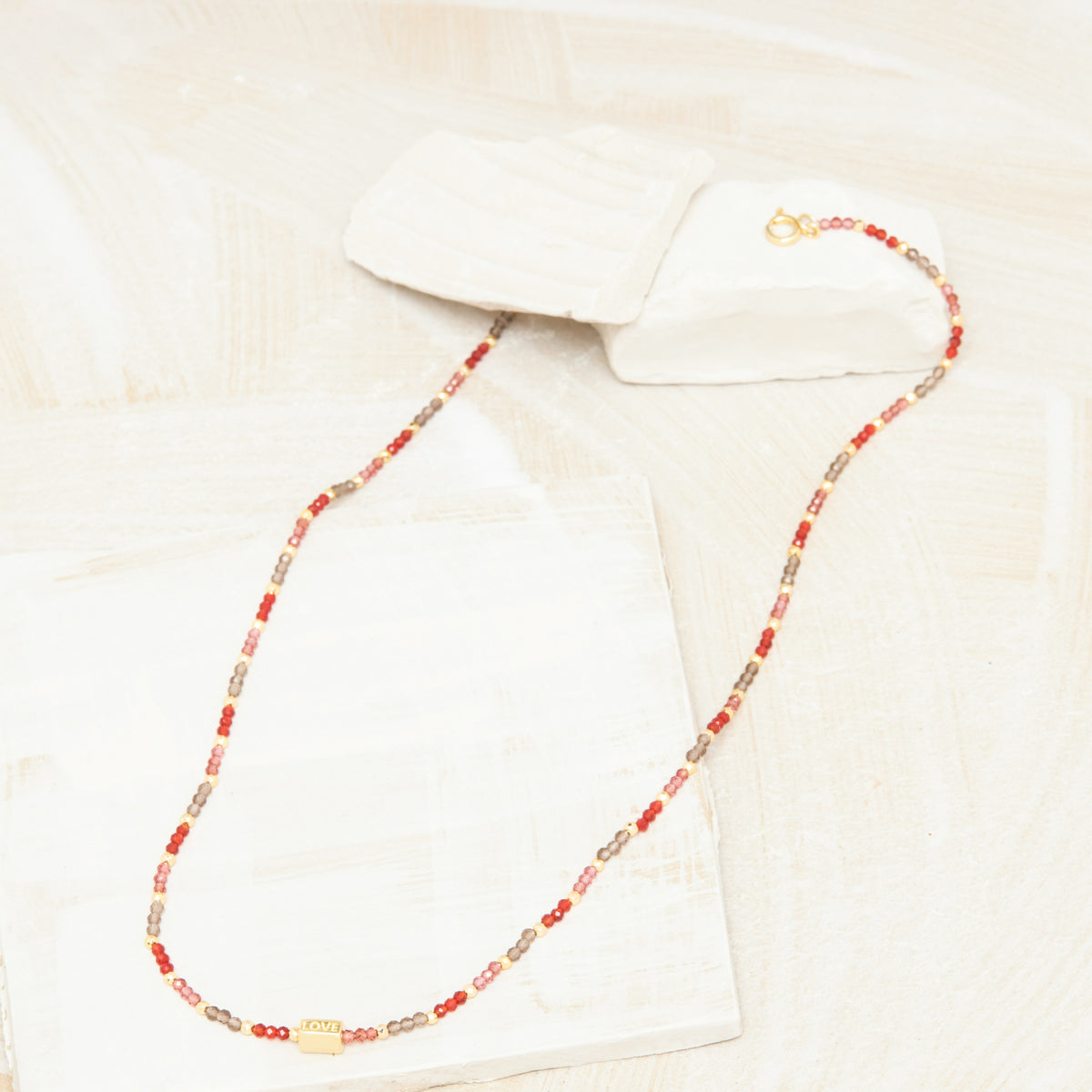 Collier Ellen Grenat/Quartz Fume/Pyrite Doree/ Cornaline