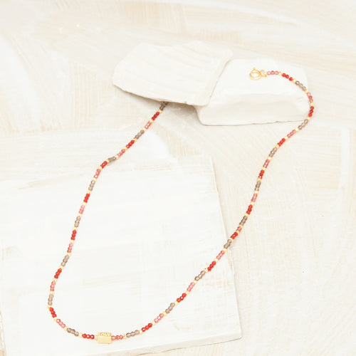 Collier Ellen Grenat/Quartz Fume/Pyrite Doree/ Cornaline