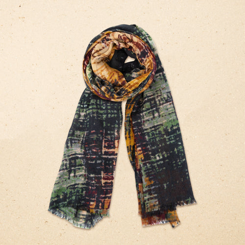 Echarpe Maike Ikat Noir/Pesto