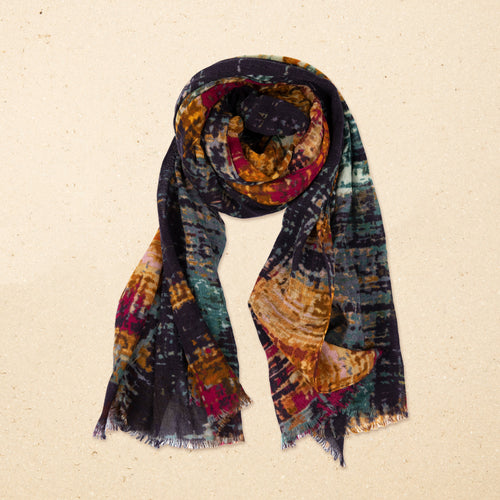 Echarpe Maike Ikat Marine/Pitaya