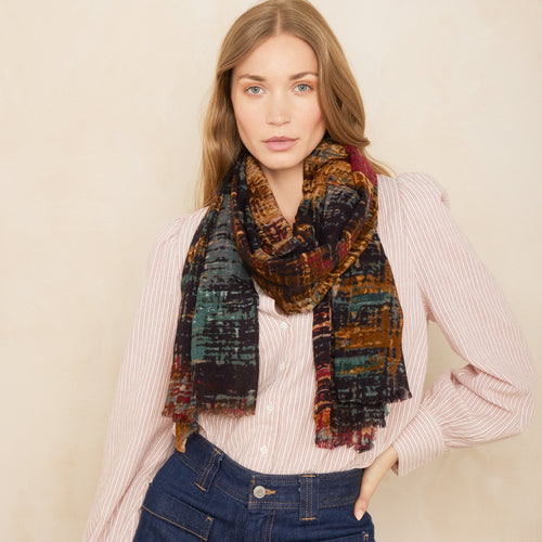 Echarpe Maike Ikat Marine/Pitaya
