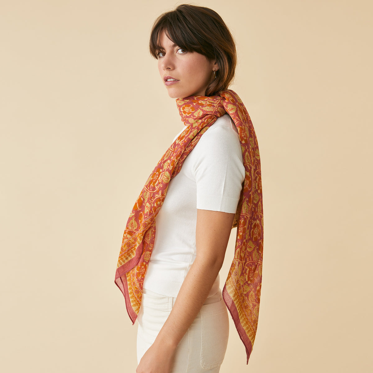 Foulard Frida Pourpre/Muscade/Seigle