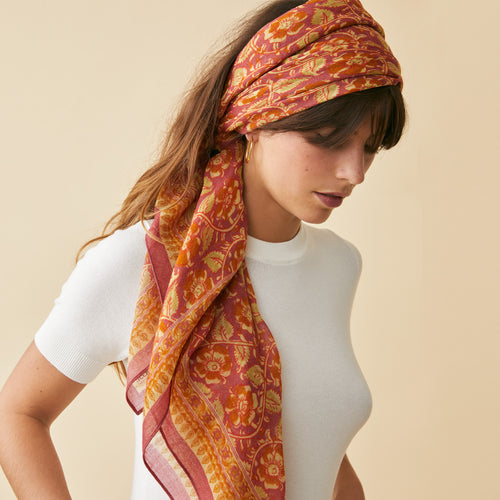 Foulard Frida Pourpre/Muscade/Seigle