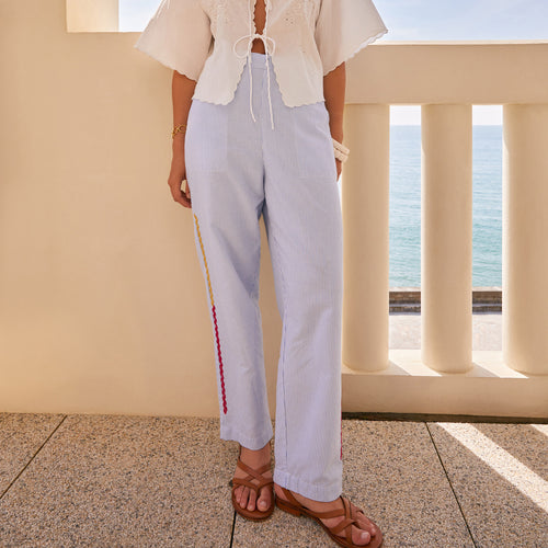 Pantalon Tapty Seersucker Blanc/Ciel