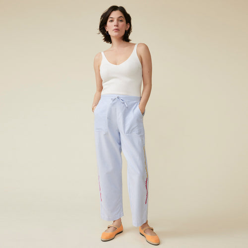 Pantalon Tapty Seersucker Blanc/Ciel