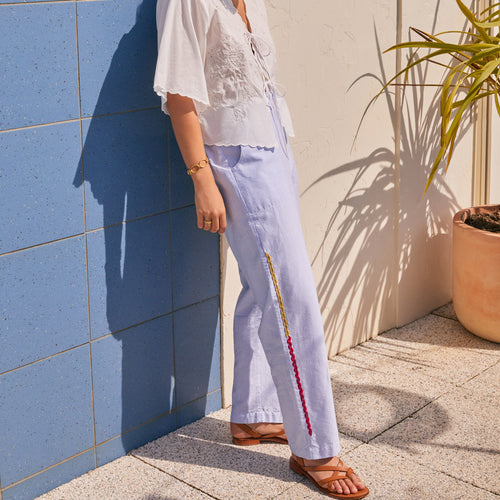 Pantalon Tapty Seersucker Blanc/Ciel