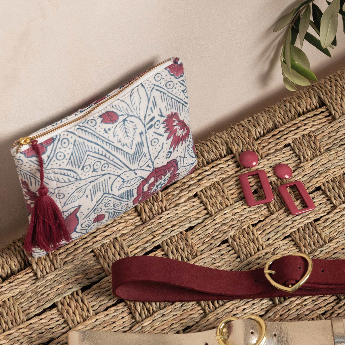 Pochette Carola Blockprint Framboise/Bleu