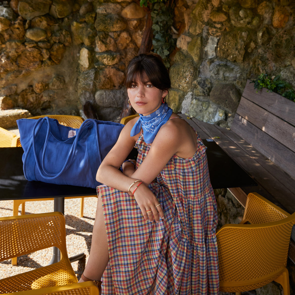 Robe Manasy Vichy Denim/Pop Corn