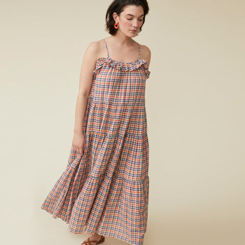 Robe Manasy Vichy Denim/Pop Corn