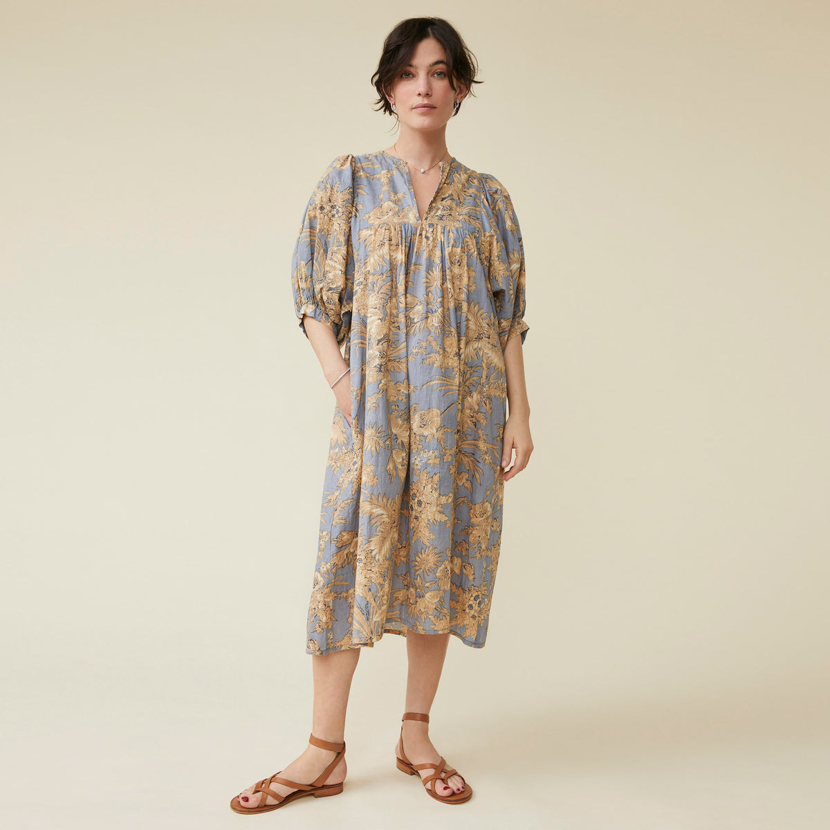 Robe Anjali Blockprint Ciel