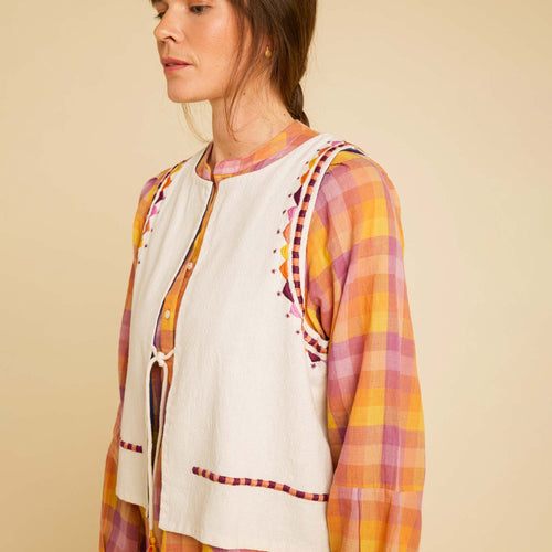 Gilet Réversible Sitya Ecru/Indigo
