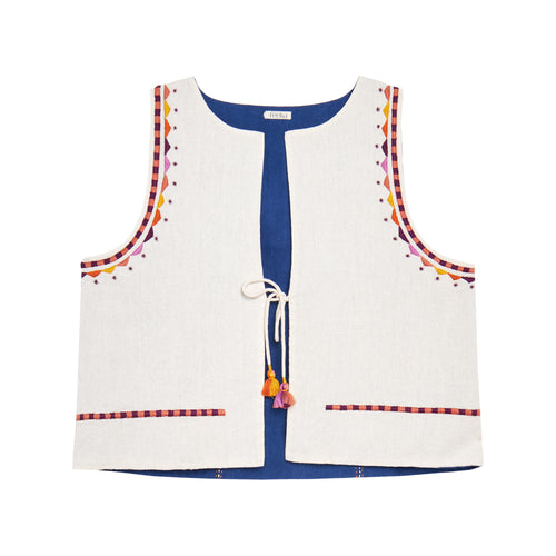 Gilet Réversible Sitya Ecru/Indigo